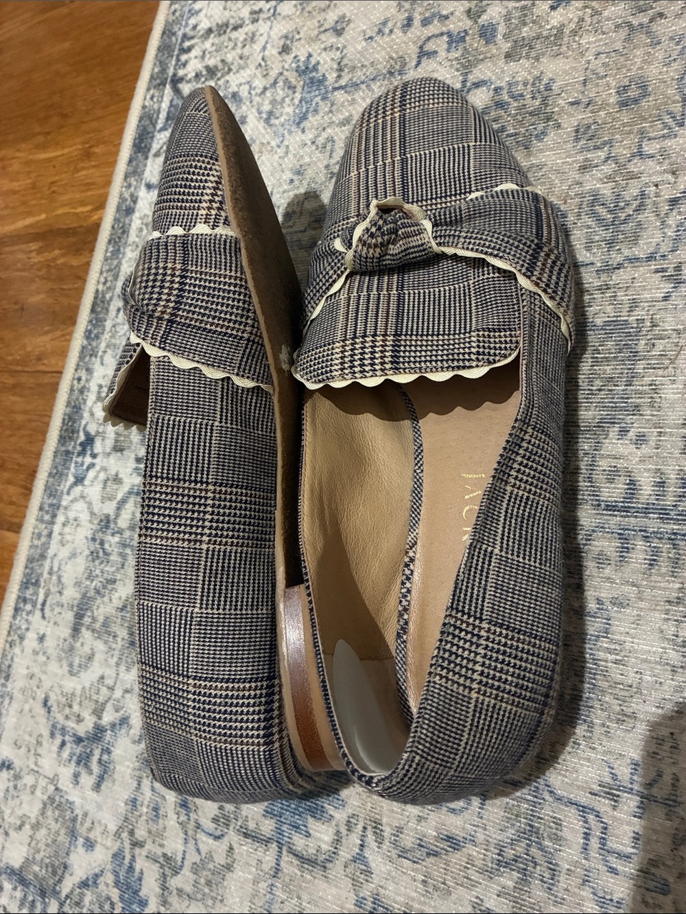 Jack Rogers - Plaid Ruffle Loafers in Black and Cream - Women's Dress Flats / 8 - Picture 4 of 6